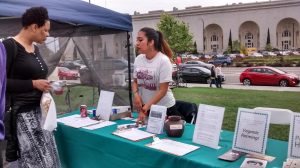 volunteers tabling at the palace of fine arts